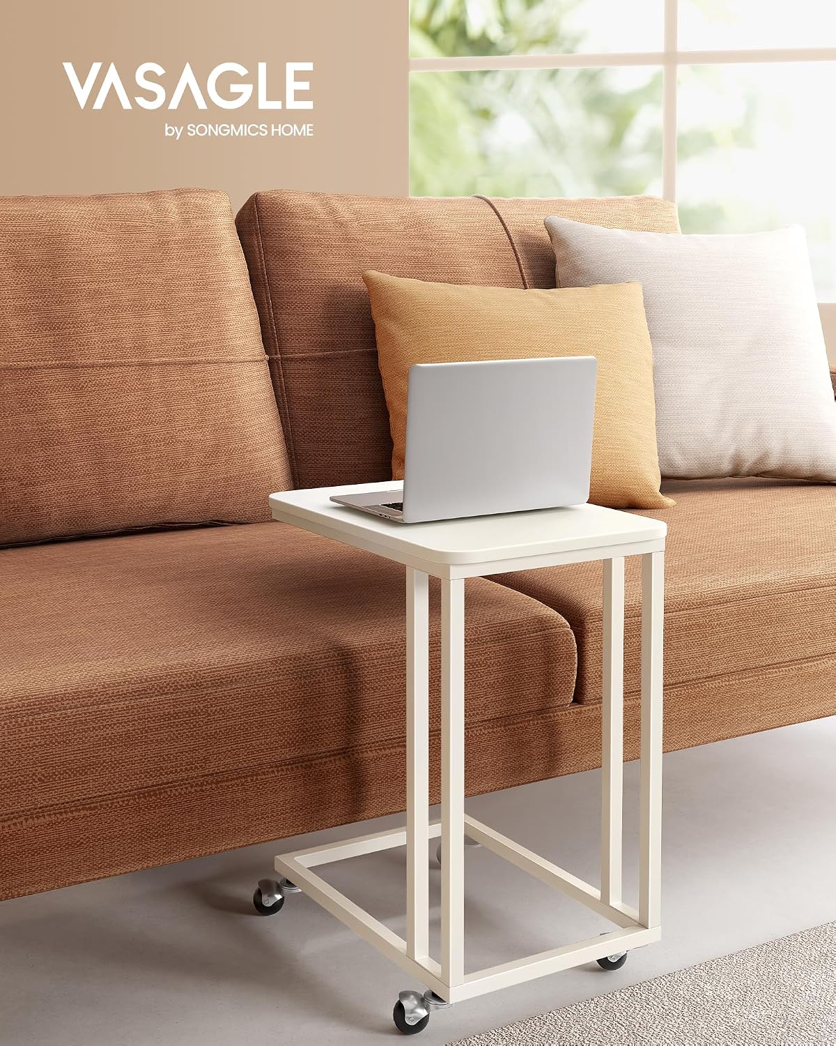 Detalle de VASAGLE BARNET LNT050W77 End Table, Cream White, Steel Frame and Castors