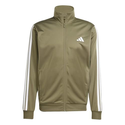 adidas Sportswear Basic 3 Stripes tuta da uomo in tricot, Olive Strata/White, L