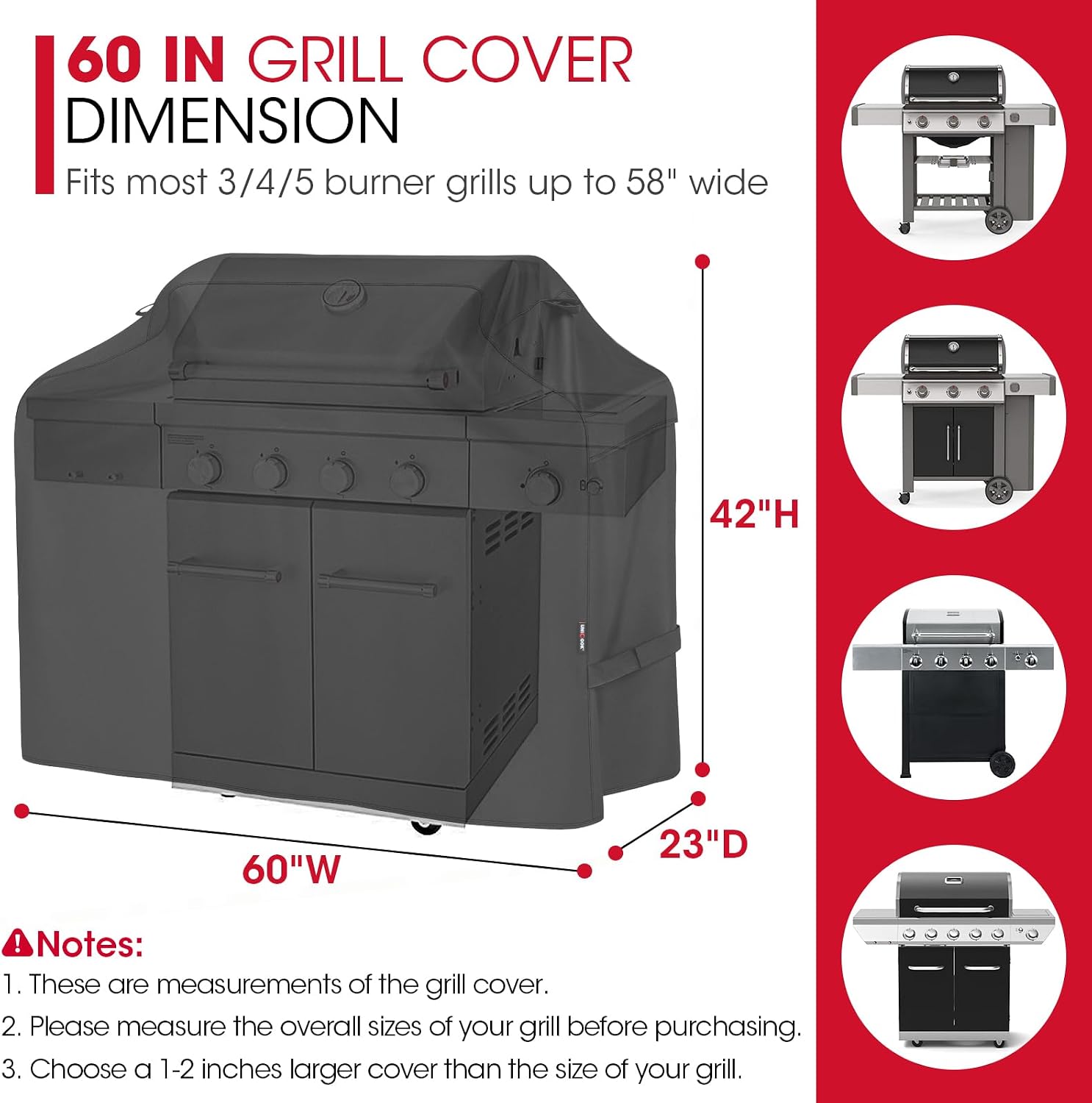 Detalle de Unicook 60-Inch Waterproof Grill Cover, Vinyl-Coated Polyester with Vents
