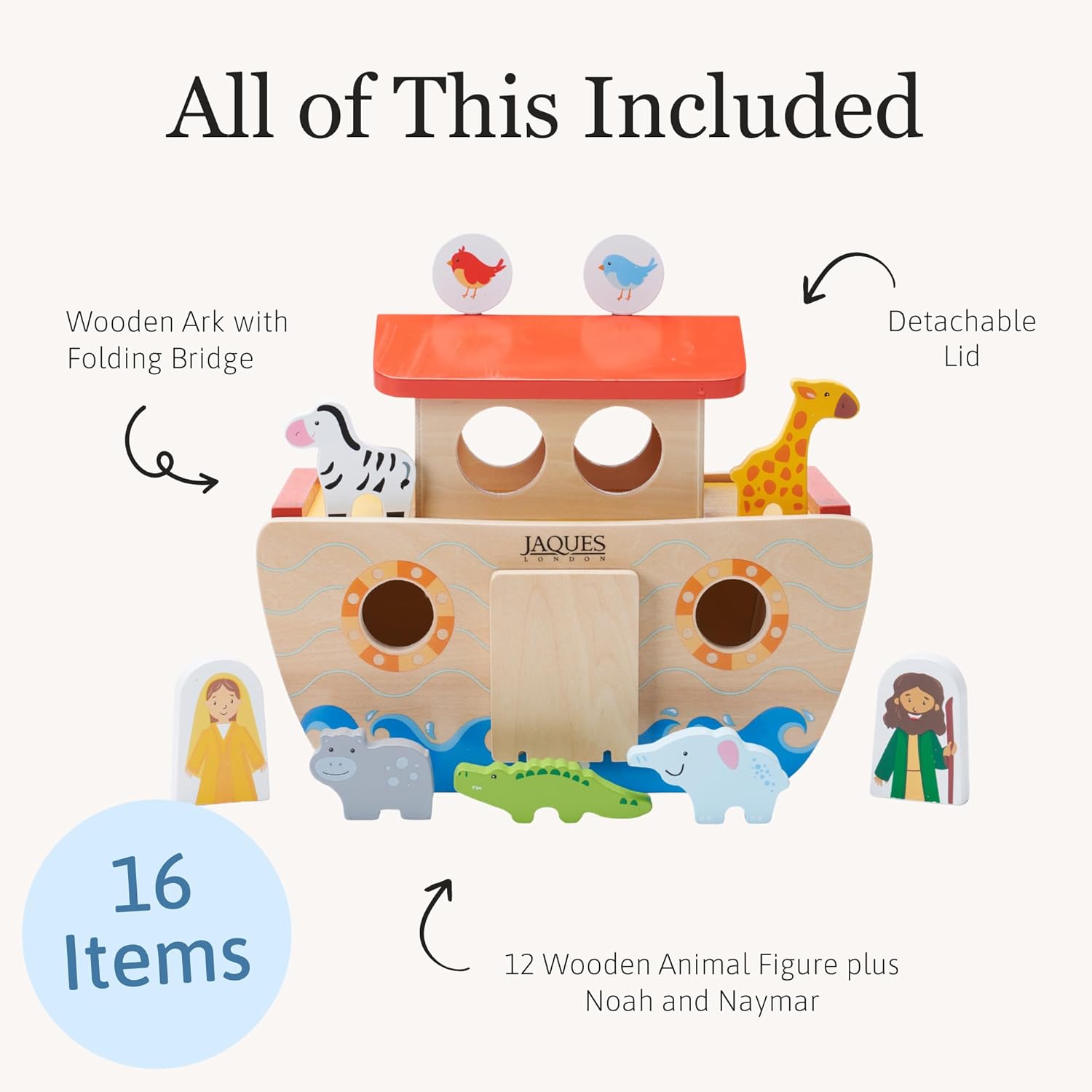 Detalle 2 de Jaques of London Noahs Ark Shape Sorter 14 animals