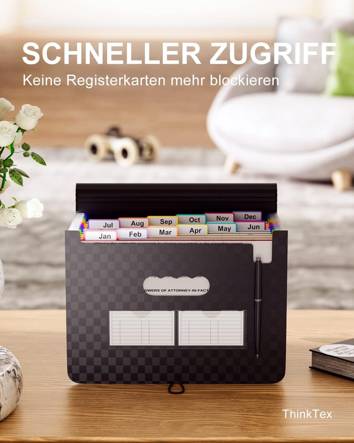 Detalle 2 de ThinkTex Accordian Akten-Organizer mit 12 Fächern – erweiterbarer Aktenordner, tragbare Aktenbox