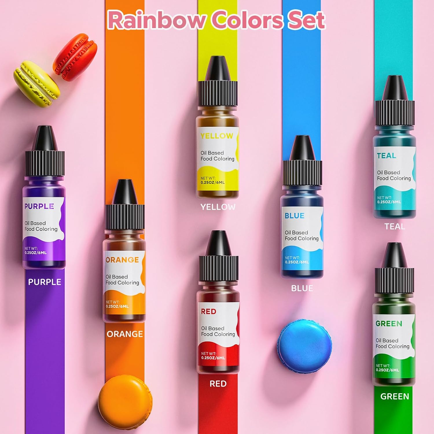 Detalle de Cherrysea Oil-Based Food Coloring Set for Chocolate, 7 Colors, 6 ml Bottles