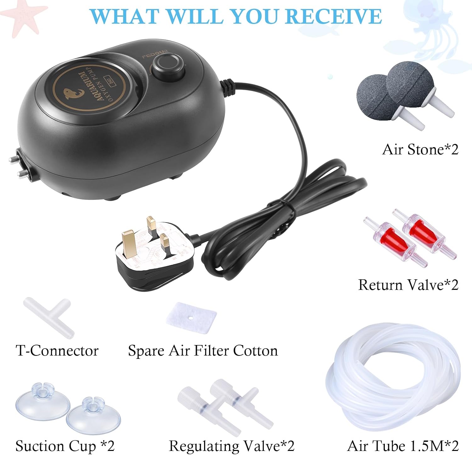 Detalle de FEDOUR 4W Aquarium Air Pump — Quiet, Adjustable Oxygenation for Up to 600L Tanks