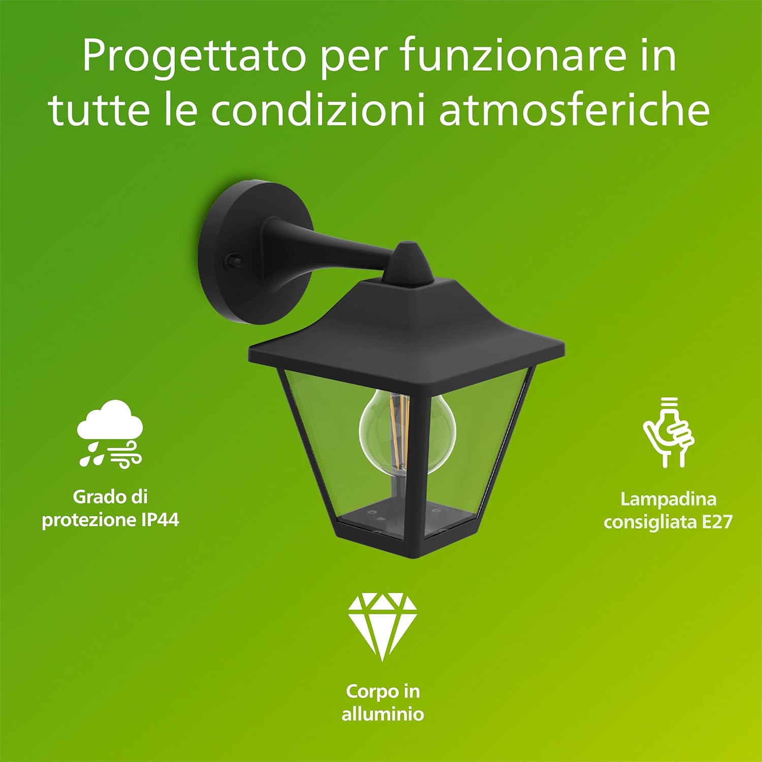 Thumbnail 1 de Philips Juli Applique LED da Esterno + Lampadina LED E27 – Design classico, Nero, IP44