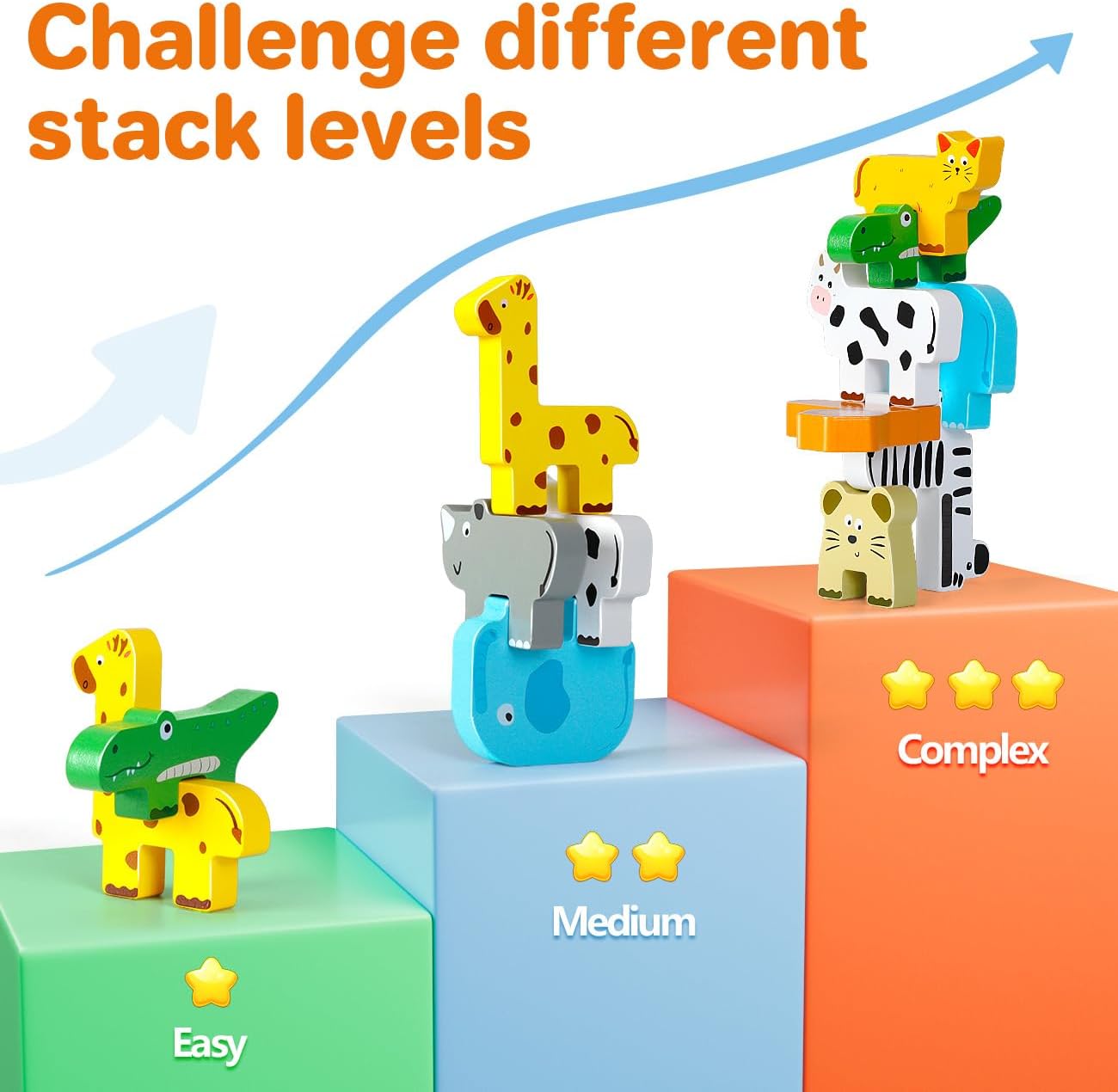 Detalle de Wooden Montessori Animal Stacking Blocks for 1–4 Year Olds (toddler wooden stacking toy set)
