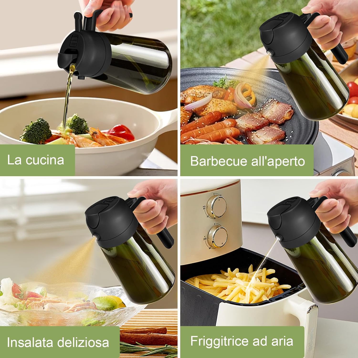Detalle de YARRAMATE Spruzzino Olio in Vetro 2 in 1: dosatore e nebulizzatore da 470 ml, nero