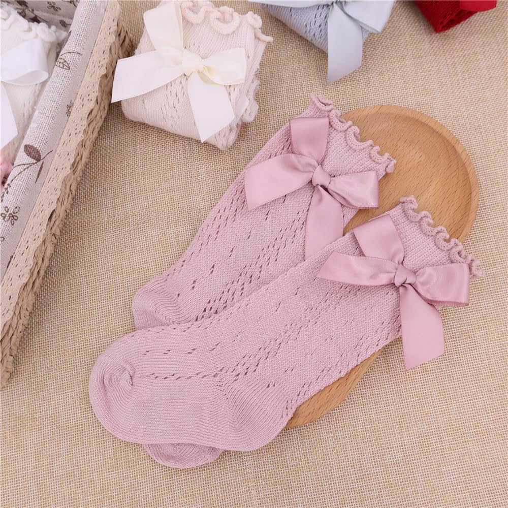 Thumbnail 1 de Sugarmelon Baby Girls Ruffle Sock with Bows – Mesh Knee-High Stockings