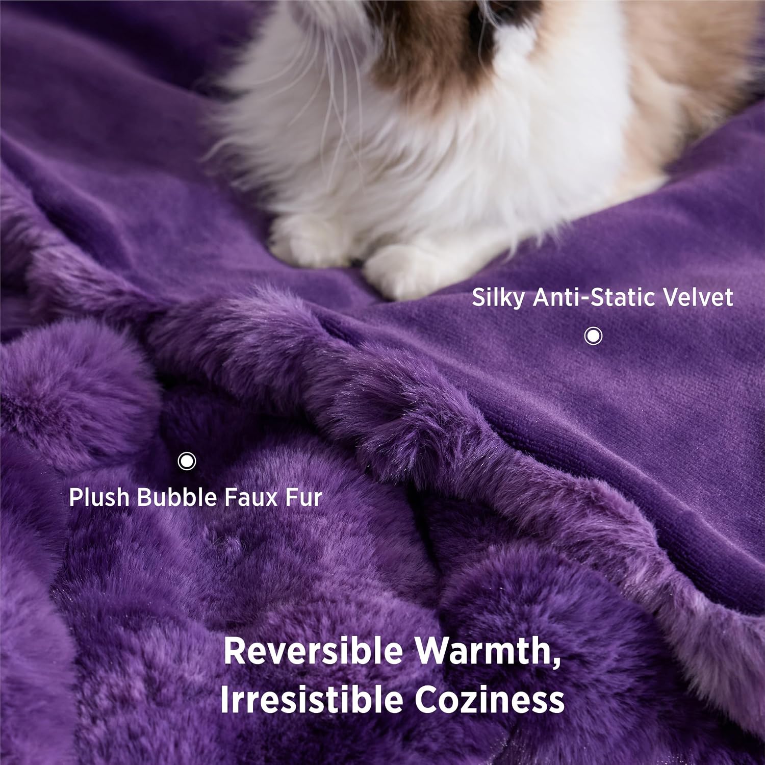 Detalle 2 de Bedsure Faux Rabbit Fur Blanket, King 104" x 90", Tie-Dye Purple