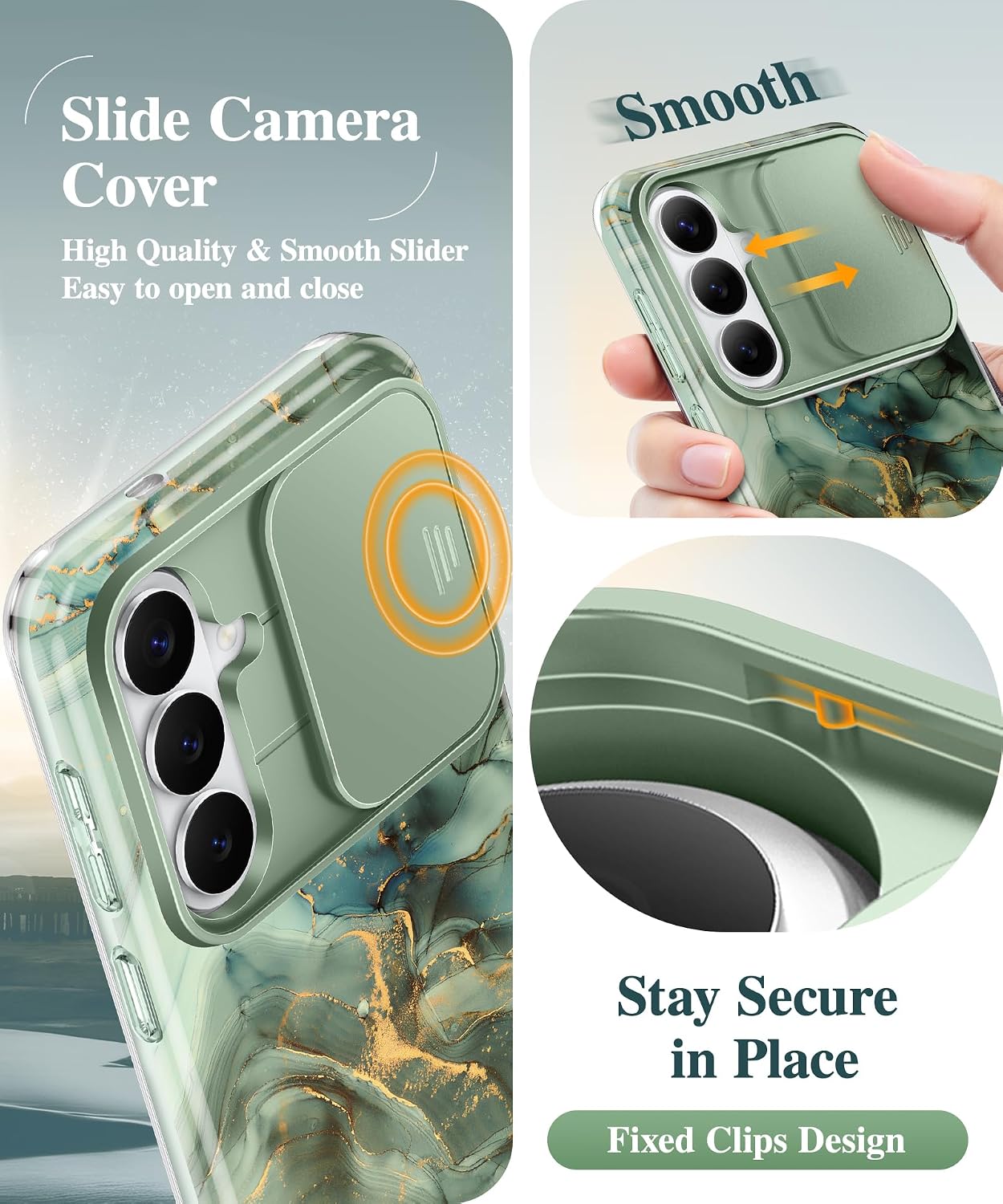 Detalle de GVIEWIN Marble Case for Samsung Galaxy S26 Plus (6.7") with Slide Camera Cover, Front Frames, and HD Screen Protector