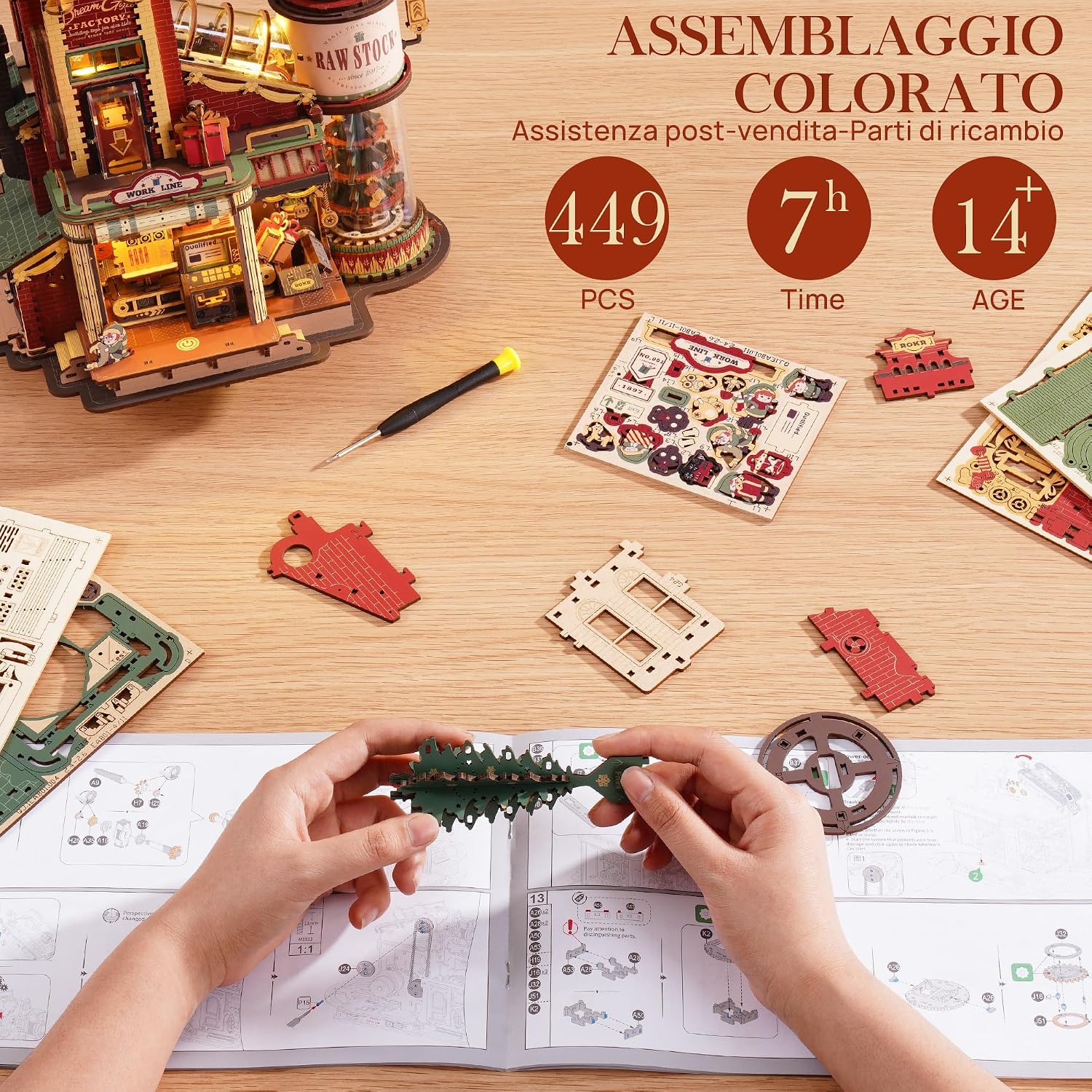 Detalle de ROKR Puzzle 3D in legno Dream Gift Factory EAB01 con luci, musica e parti mobili