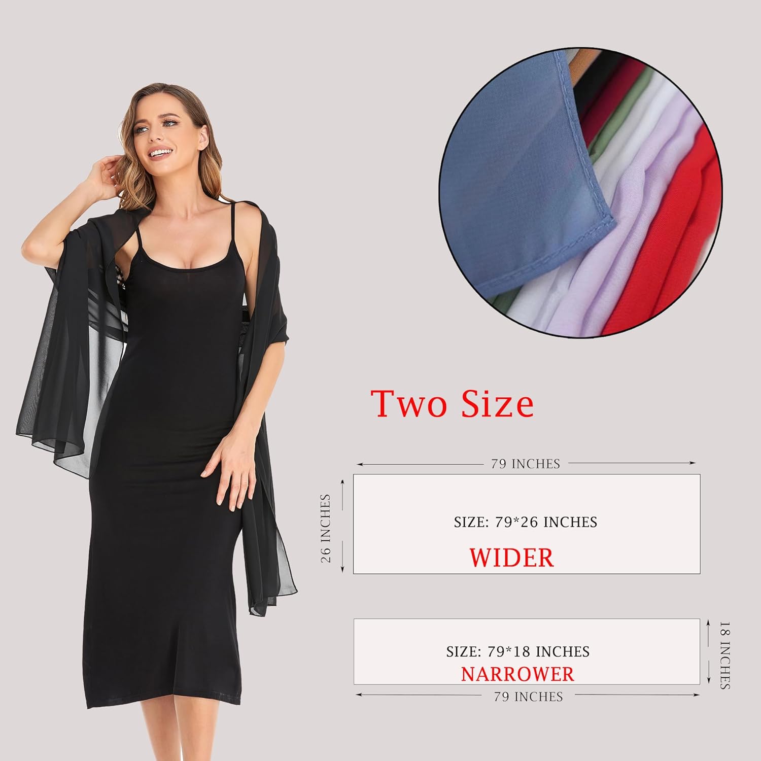 Thumbnail 2 de Pukguro Sheer Chiffon Shawl & Wrap for Evening Dresses (Black)