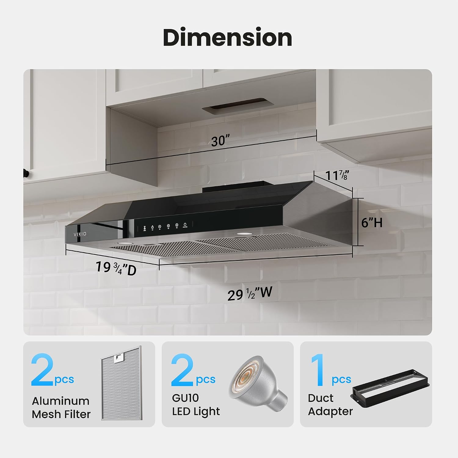Detalle 2 de VIKIO HOME VK-RC13-30B 30-Inch Under-Cabinet Range Hood, 900 CFM