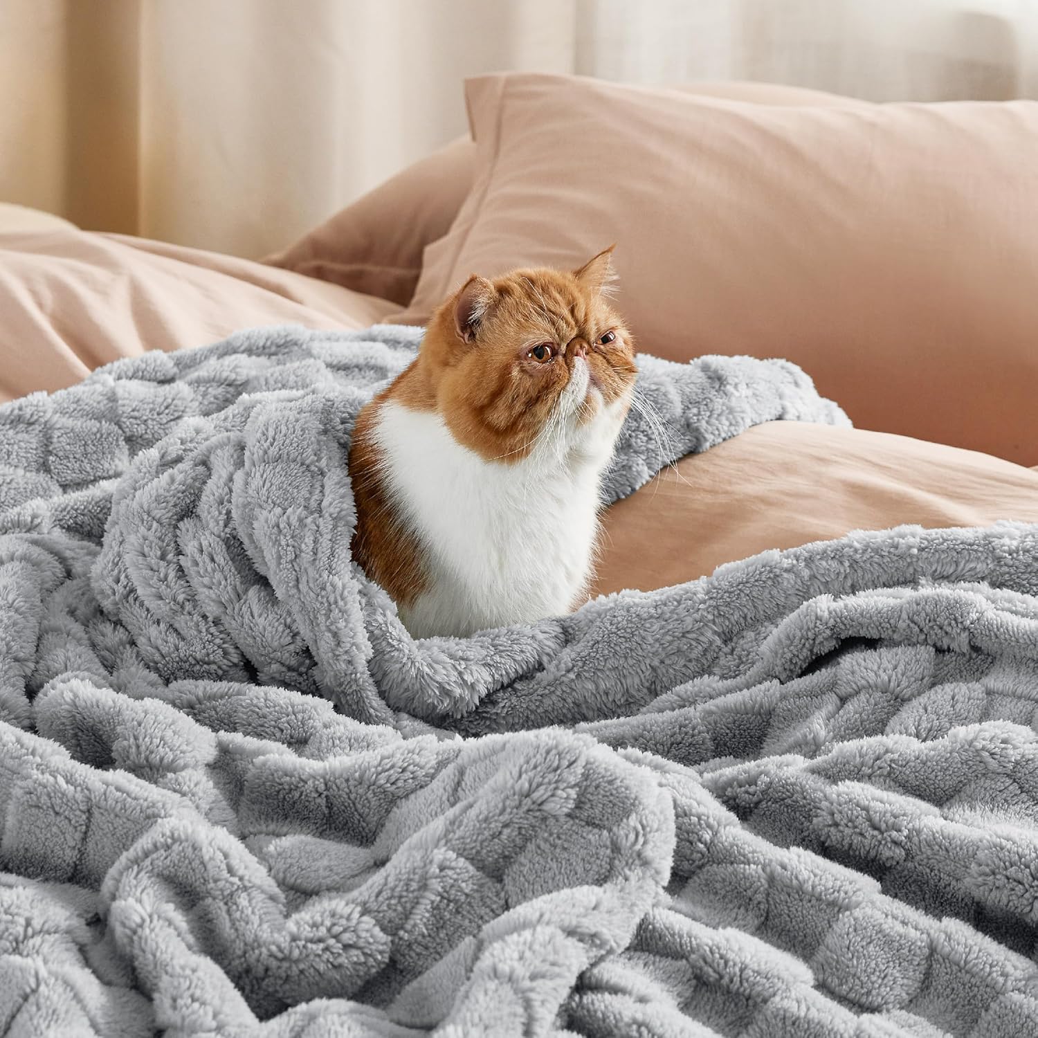 Thumbnail 3 de Bedsure Fleece Throw Blanket for Sofa — Grey Checkered 127x152 cm