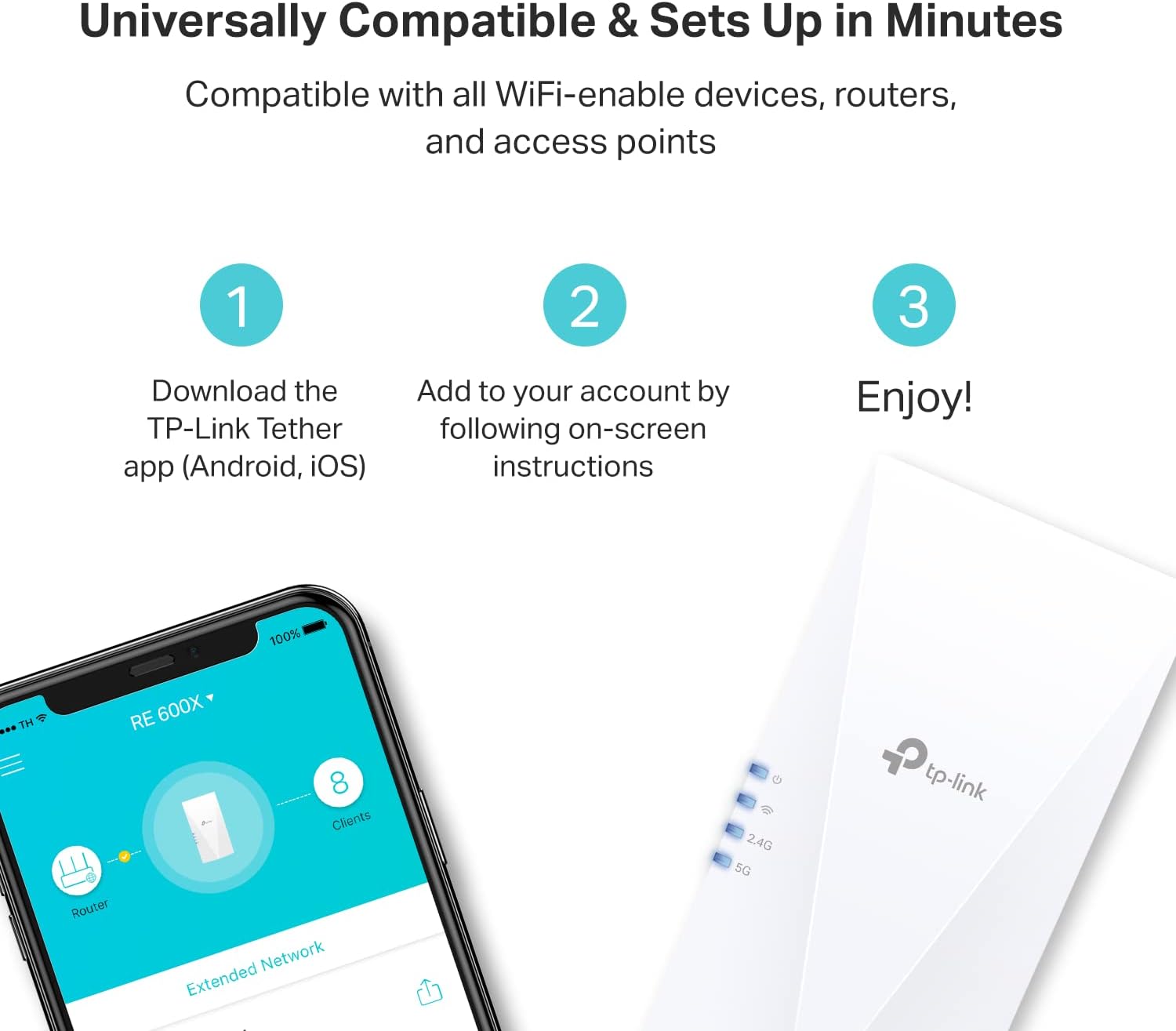 Detalle de TP-Link RE600X AX1800 WiFi 6 Extender Internet Booster (OneMesh compatible, Gigabit Ethernet)
