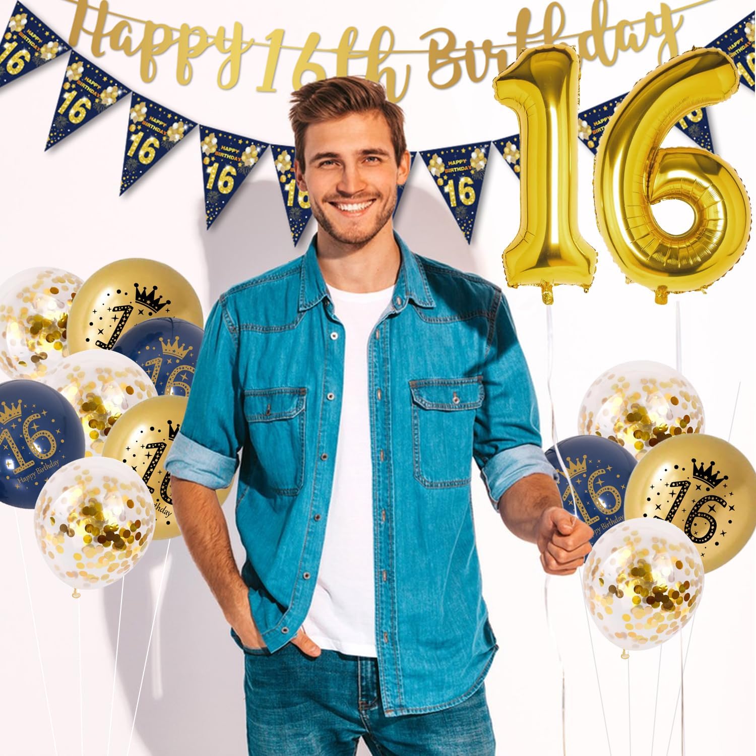 Thumbnail 6 de 16th Birthday decorations kit, Blue and Gold