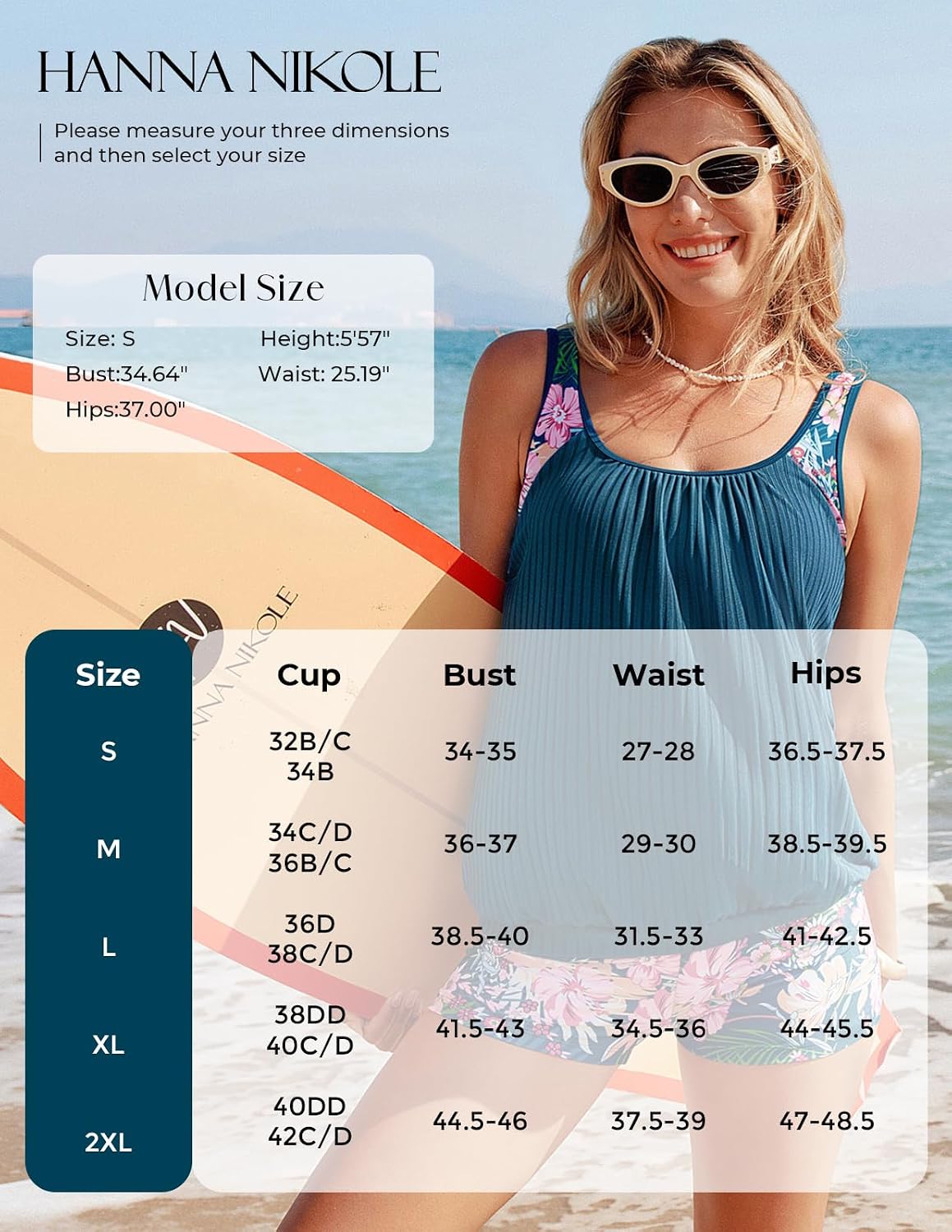 Detalle de Hanna Nikole Damen Sportlich Tankini Set – Zweiteiliges Badevergnügen mit Blumenmuster