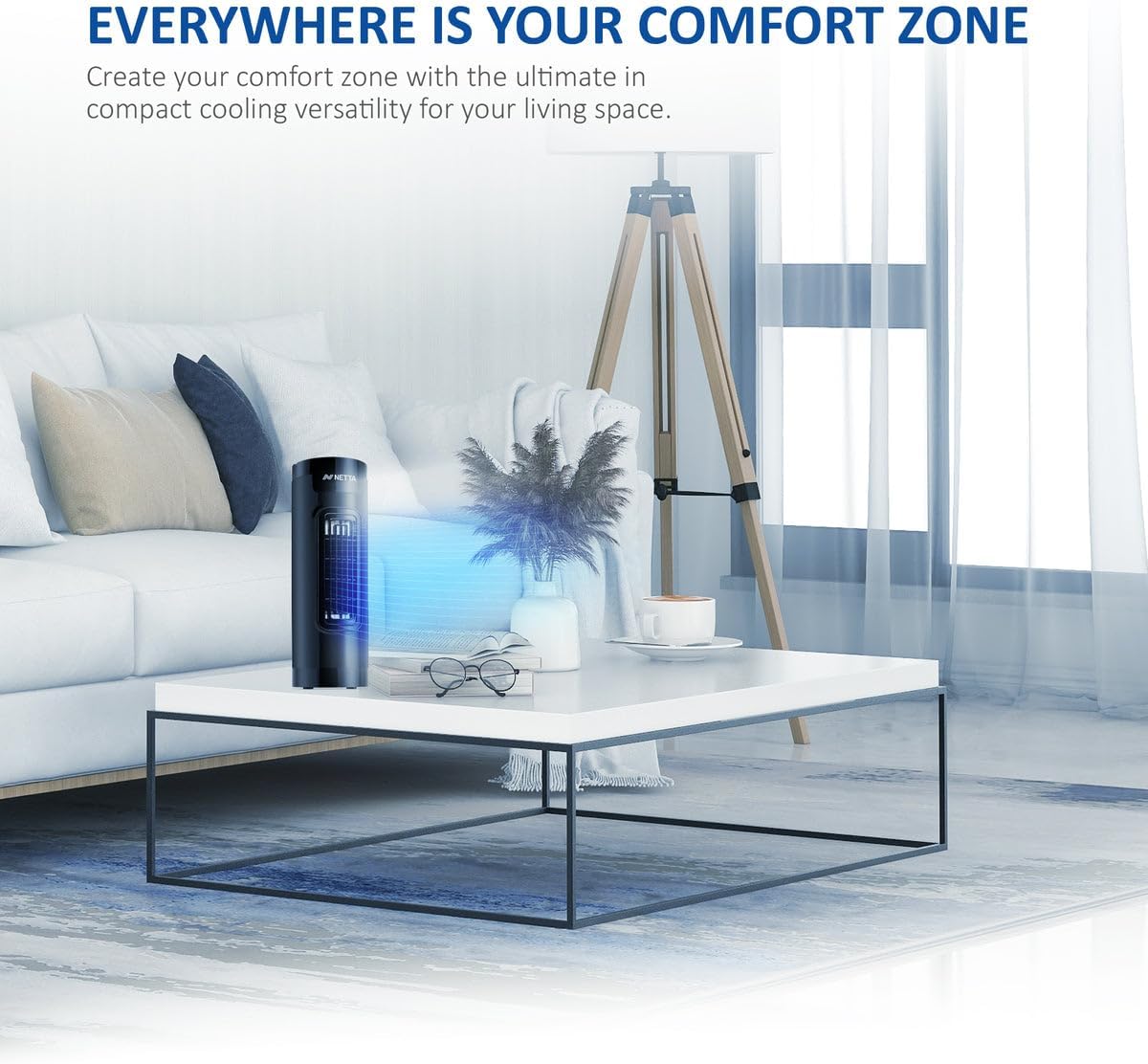 Thumbnail 2 de NETTA 14 Inch Mini Tower Fan with 65° Oscillation, 3 Speeds and Quiet Operation (Black)