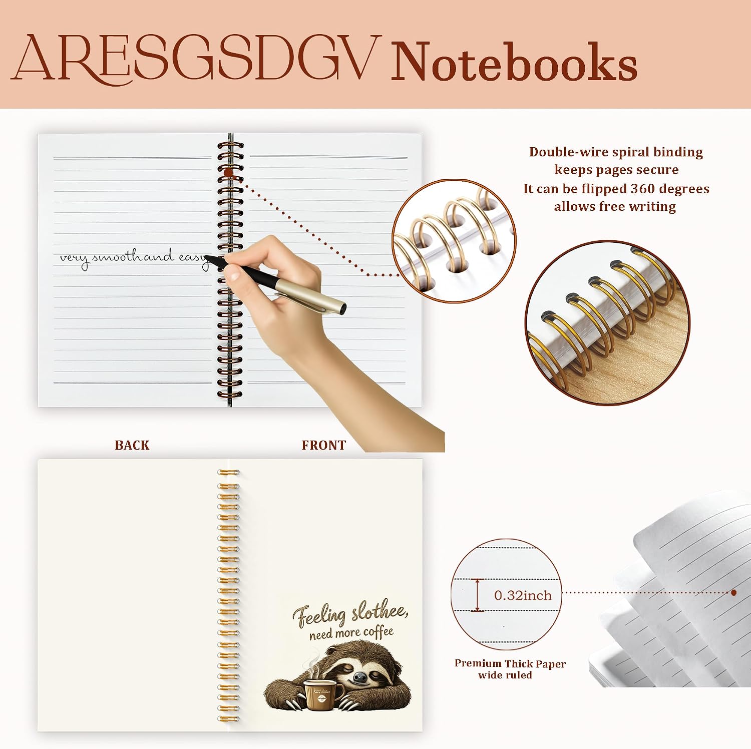 Detalle de ARESGSDGV Sloth Notebook, 160 Pages, Hardcover, 5.5 x 8.3 in