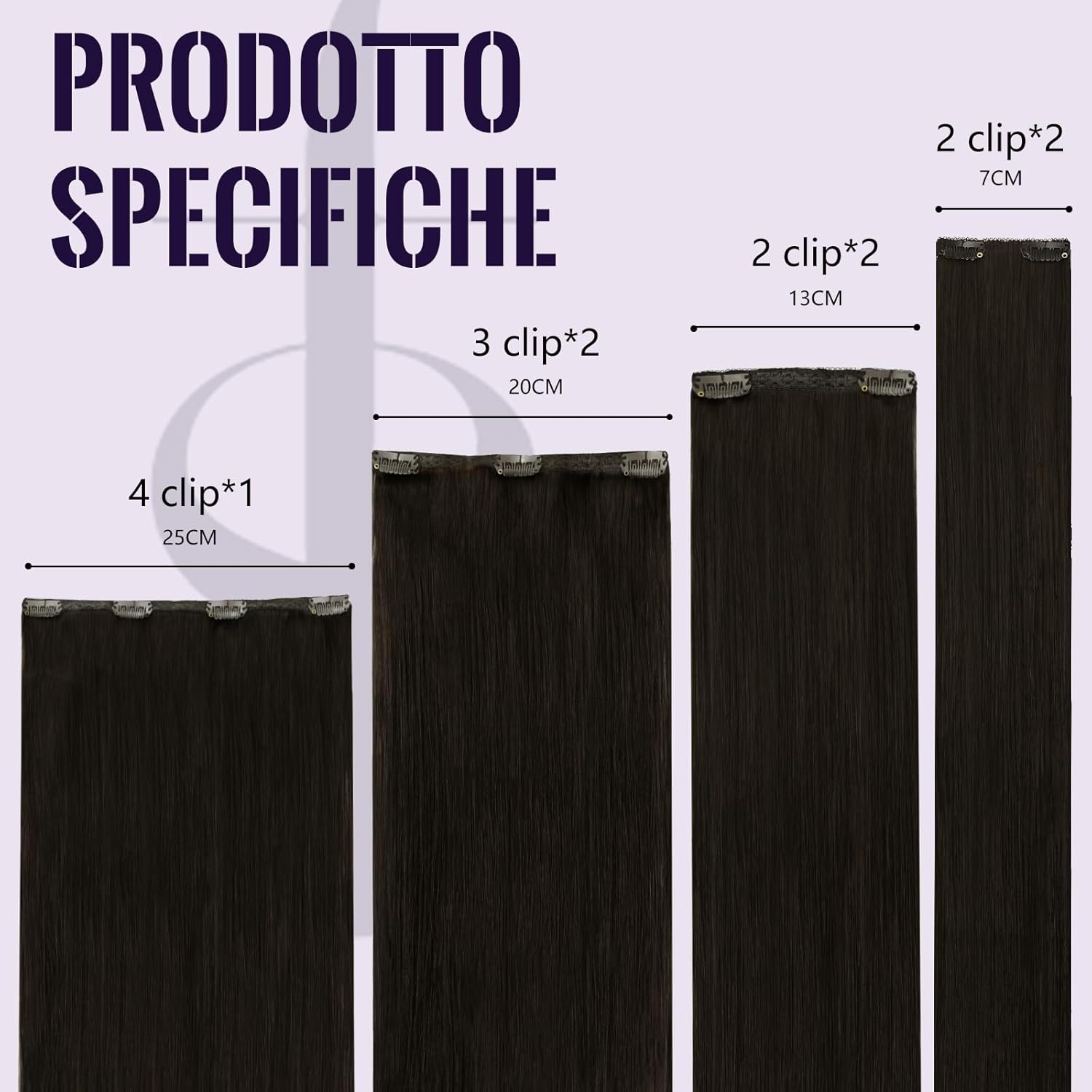 Detalle de Fshine Extension Capelli Veri Clip 35 cm – Remy Naturali, 7 pezzi, Marrone Scuro 2