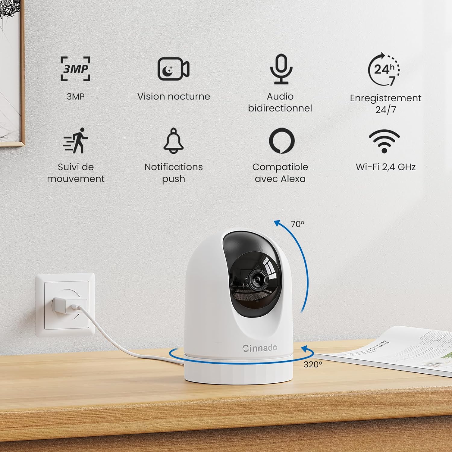 Detalle 2 de Cinnado 2K Indoor WiFi CCTV Camera 2-pack