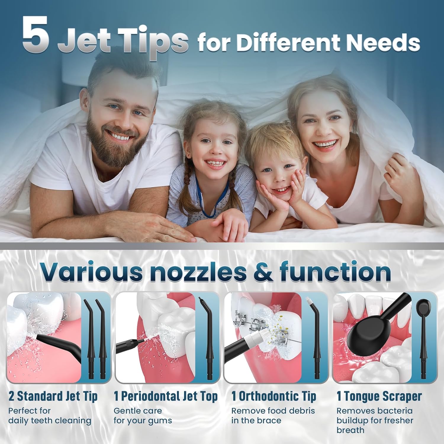 Thumbnail 3 de OasiSmile Cordless Water Flosser (300 mL) for Teeth Cleaning with 4 Modes, DIY Pressure, 5 Tips, IPX7