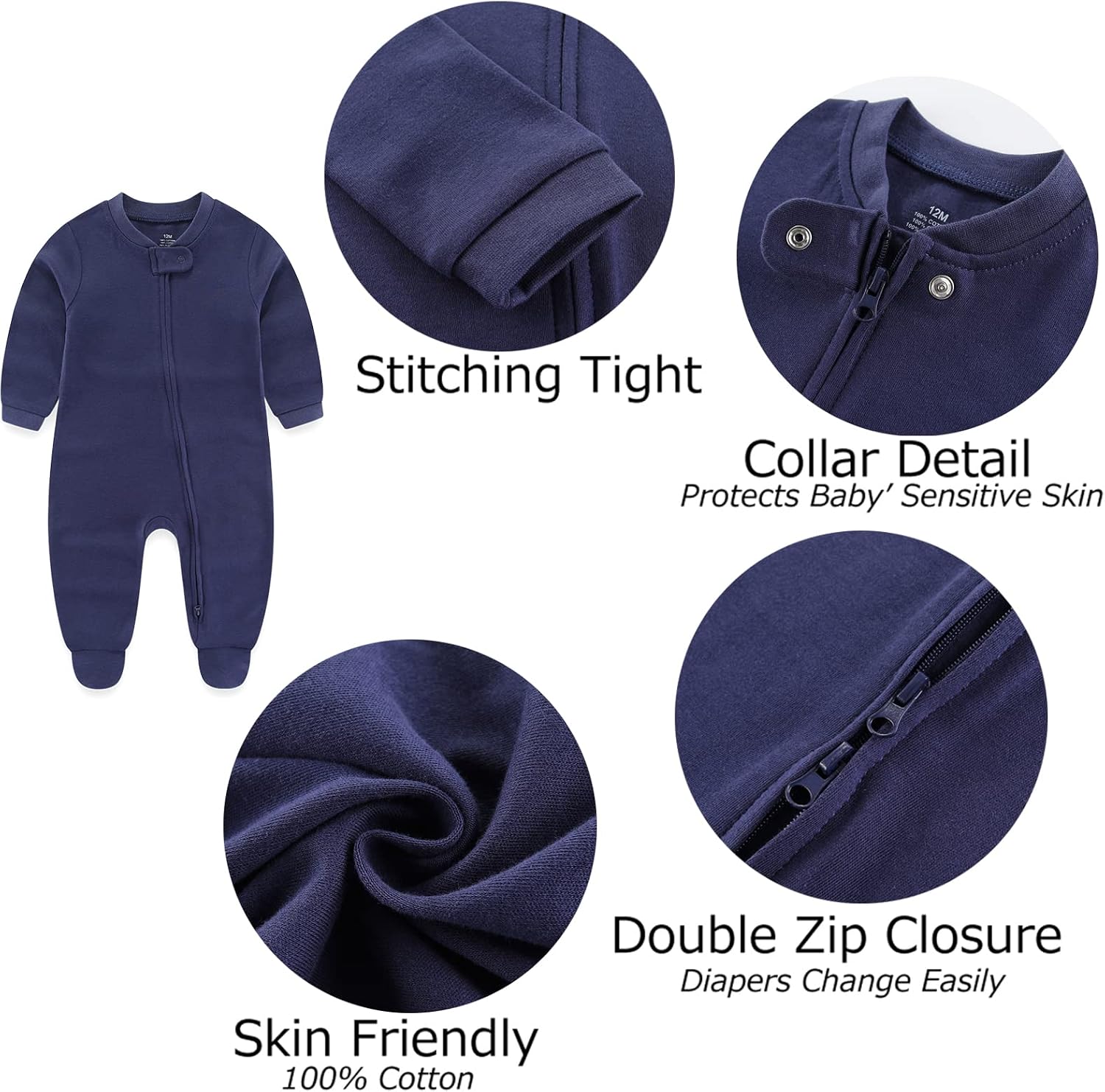 Thumbnail 3 de MAMIMAKA Newborn Sleepsuit 2‑Way Zip Pajamas