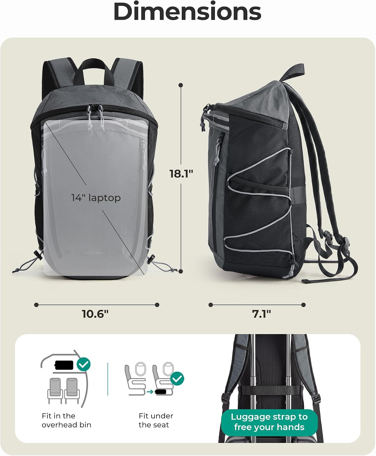 Detalle 2 de BAGSMART 18L Travel Backpack