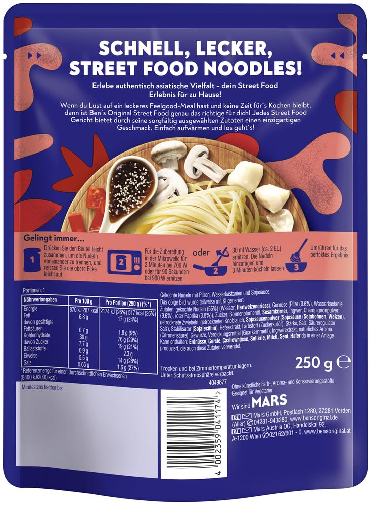 Detalle 2 de BEN'S ORIGINAL Fertiggericht Street Food Japanese Teriyaki Style Noodles – 6 x 250 g