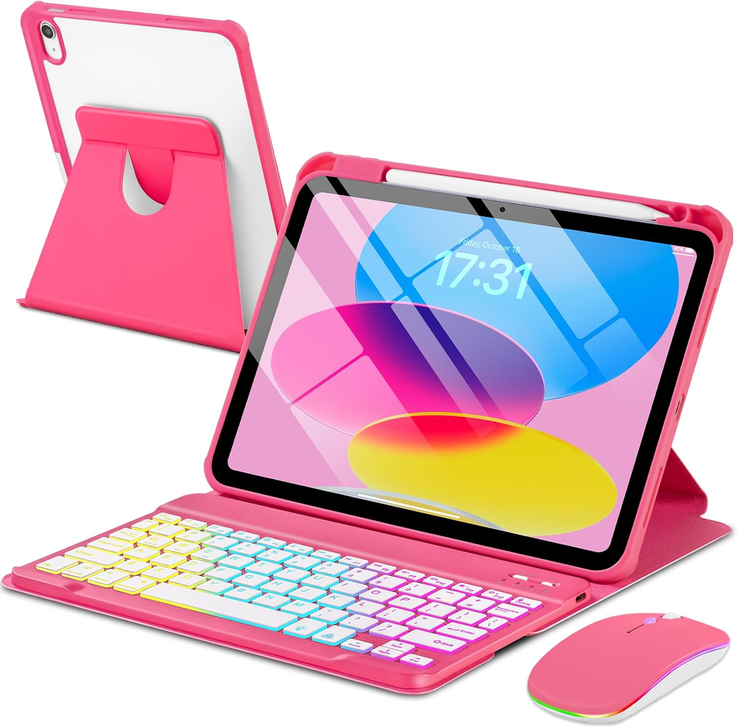 Detalle de EAMPANG iPad keyboard case with rainbow backlit detachable keypad for 11th/10th gen A3354/A3355/A3356 and A2696/A2757/A2777/A3162