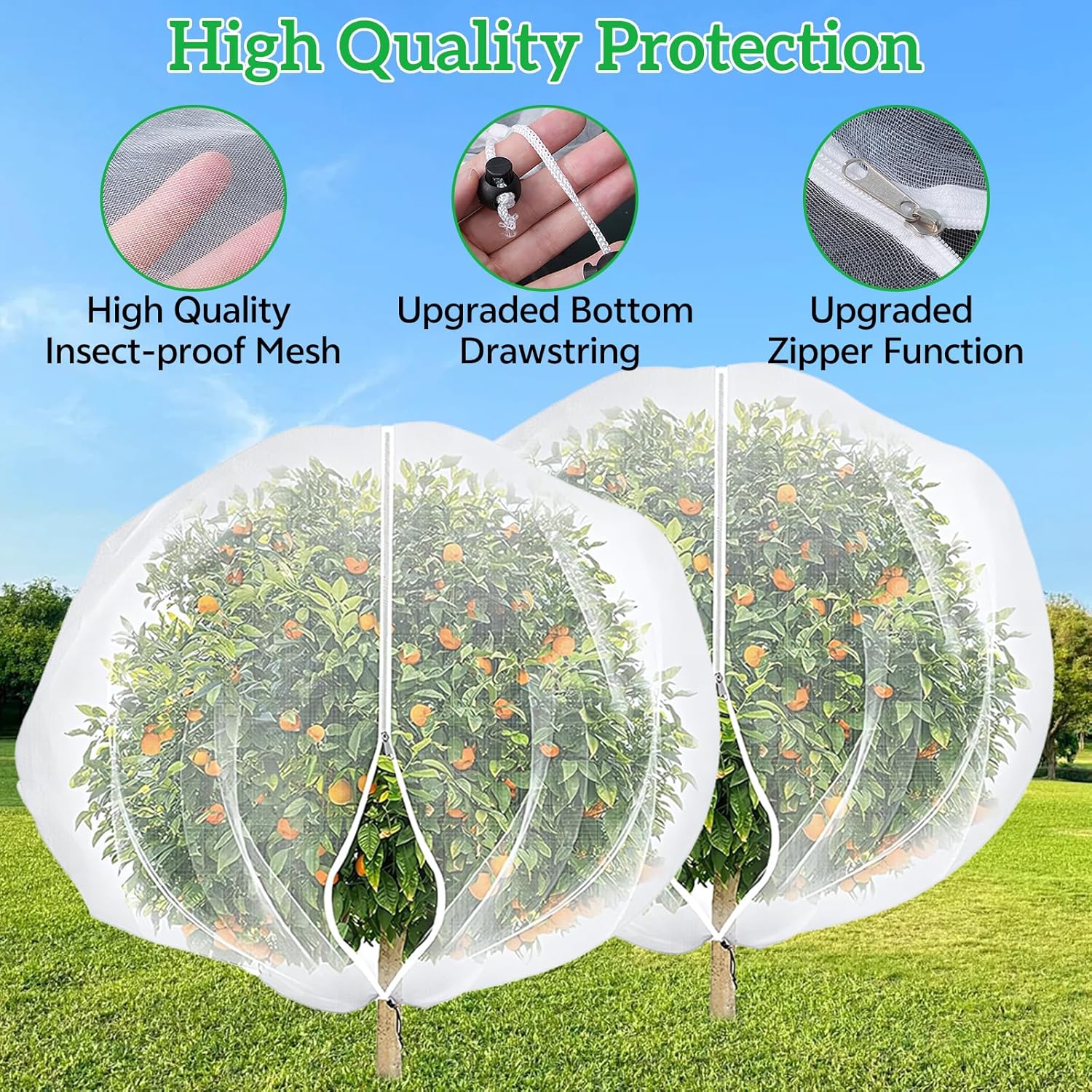 Thumbnail 3 de 2PCS 2.4 x 2.4 m Large Fruit Tree Netting – Reusable Garden Mesh with Zipper & Drawstring