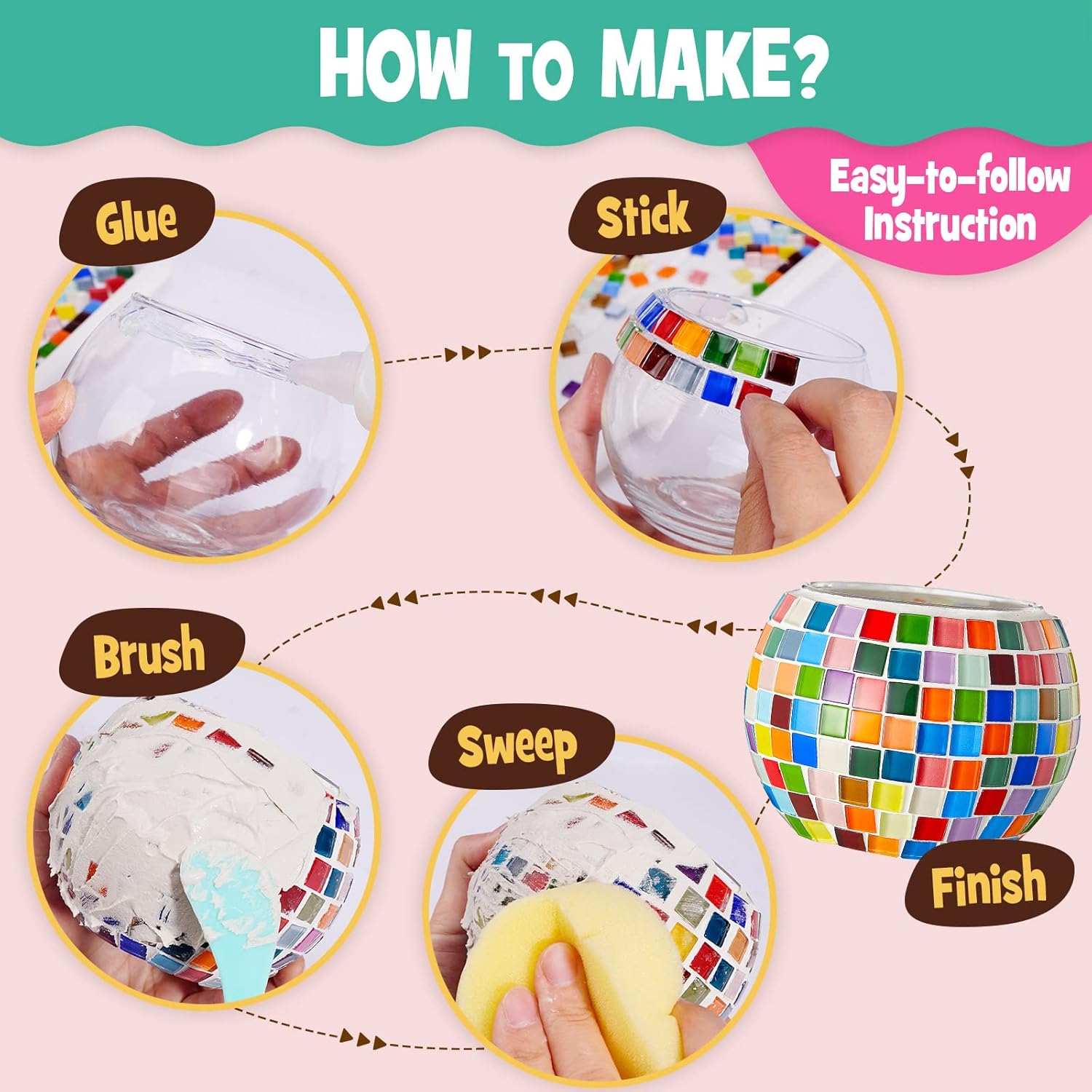 Thumbnail 3 de ONE TO FOUR Kit créatif de porte-bougie en mosaïque de verre (DIY) pour enfants et adultes