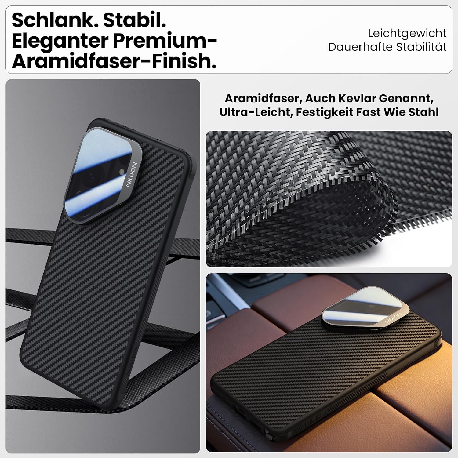 Detalle de Nillkin Hülle für Samsung Galaxy S26 Ultra – MagSafe kompatibel, getönter Kamera-Schutzdeckel & Ständer, 1500D Aramidfaser