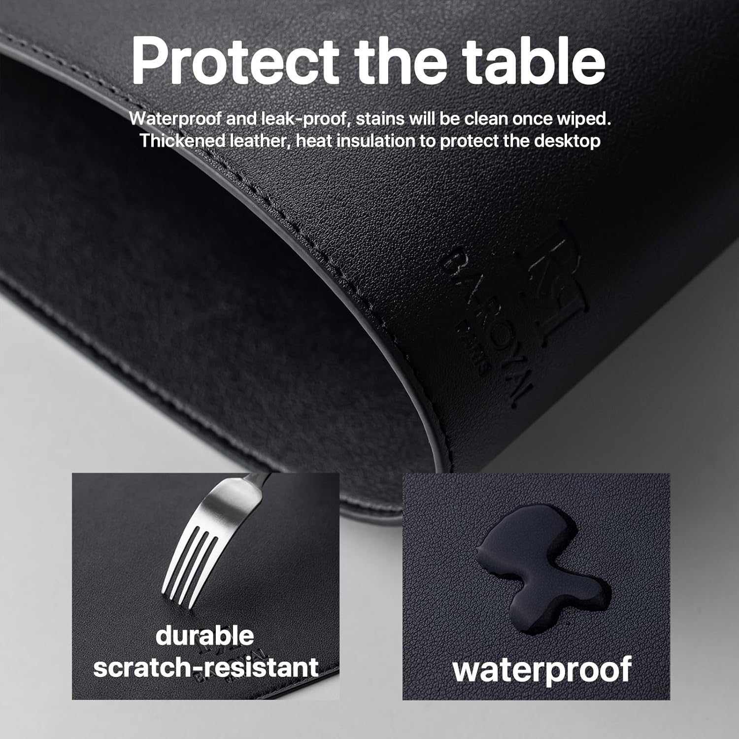 Thumbnail 5 de Baroyal Faux Leather Placemats (Set of 6) — Vinyl Washable, Non-Slip, Heat-Resistant Table Mats for Indoor/Outdoor Dining (Black)