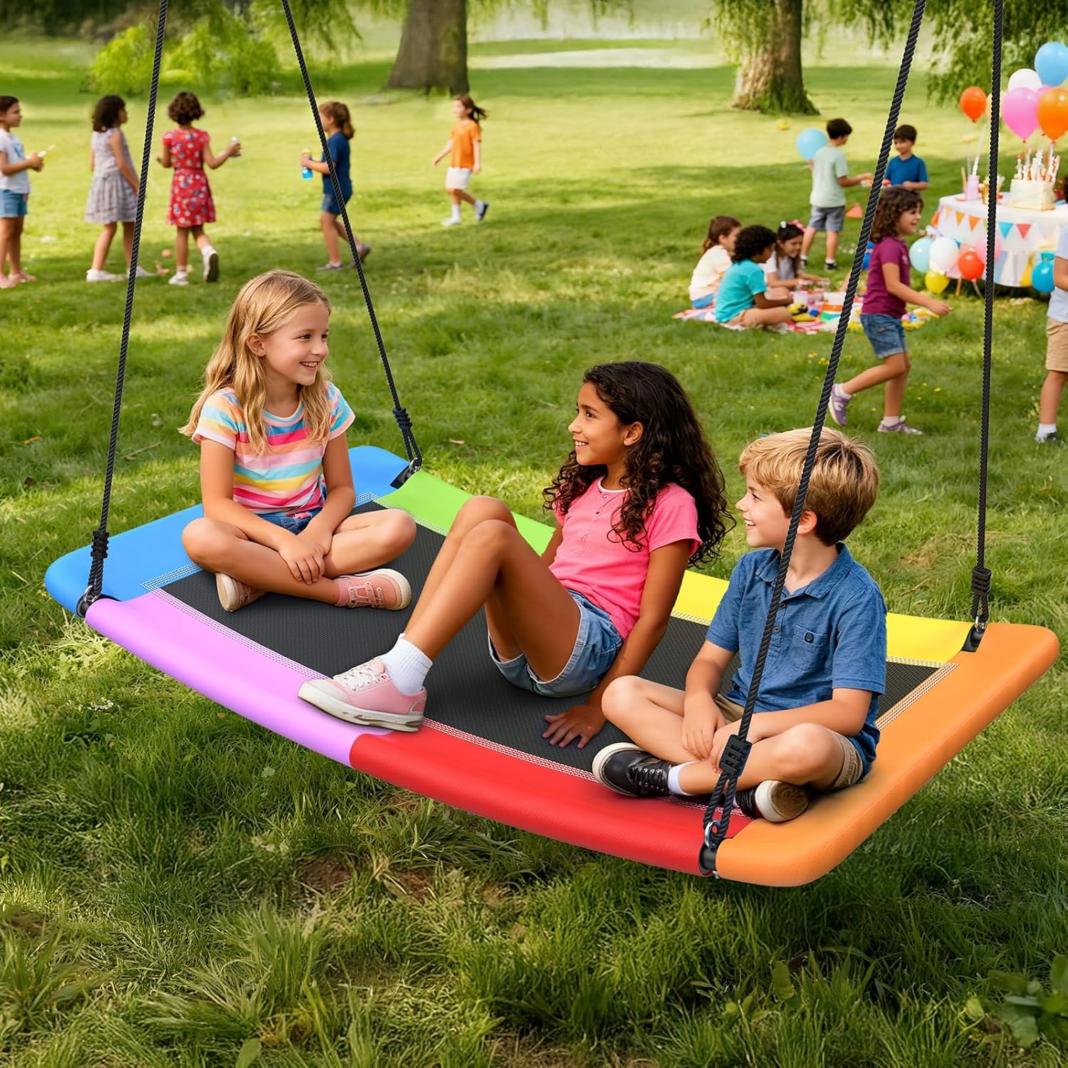 Detalle de Trekassy Nestschaukel Set 152cm XXL – wetterfest, belastbar bis 320 kg, 2 Stücke 3 m Gurten
