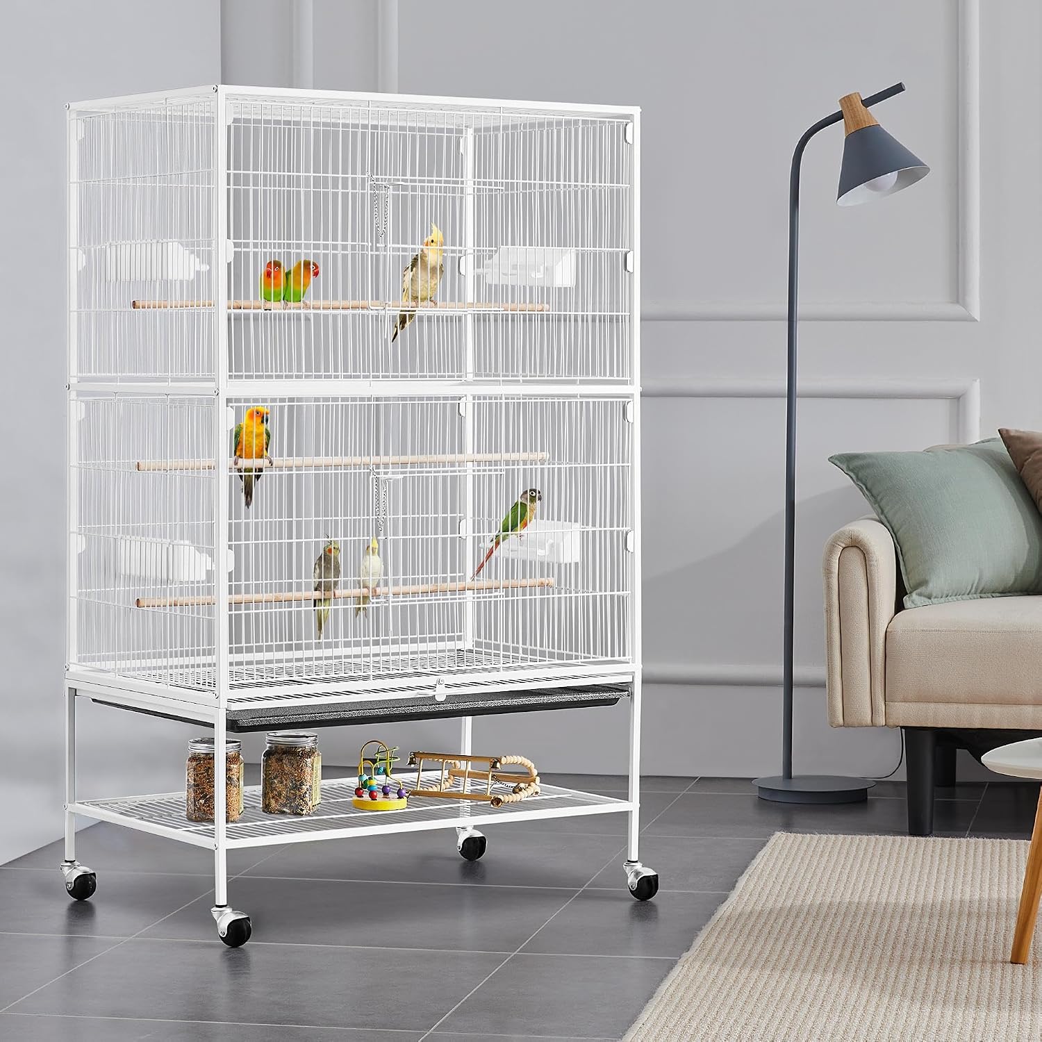 Detalle 2 de Yaheetech Vogelkäfig mit Ständer – Voliere für Wellensittich & Papageien, 52 × 79 × 132 cm, Weiß