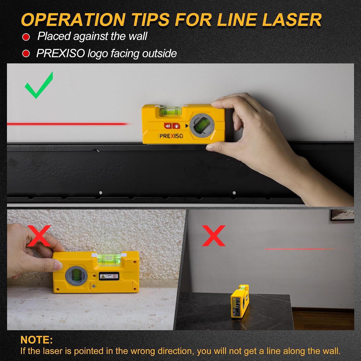 Thumbnail 4 de PREXISO 2-in-1 Laser Spirit Level: Mini Torpedo Level with LED Light, Magnetic Pocket Leveler and 10 m Laser for Precise Hanging