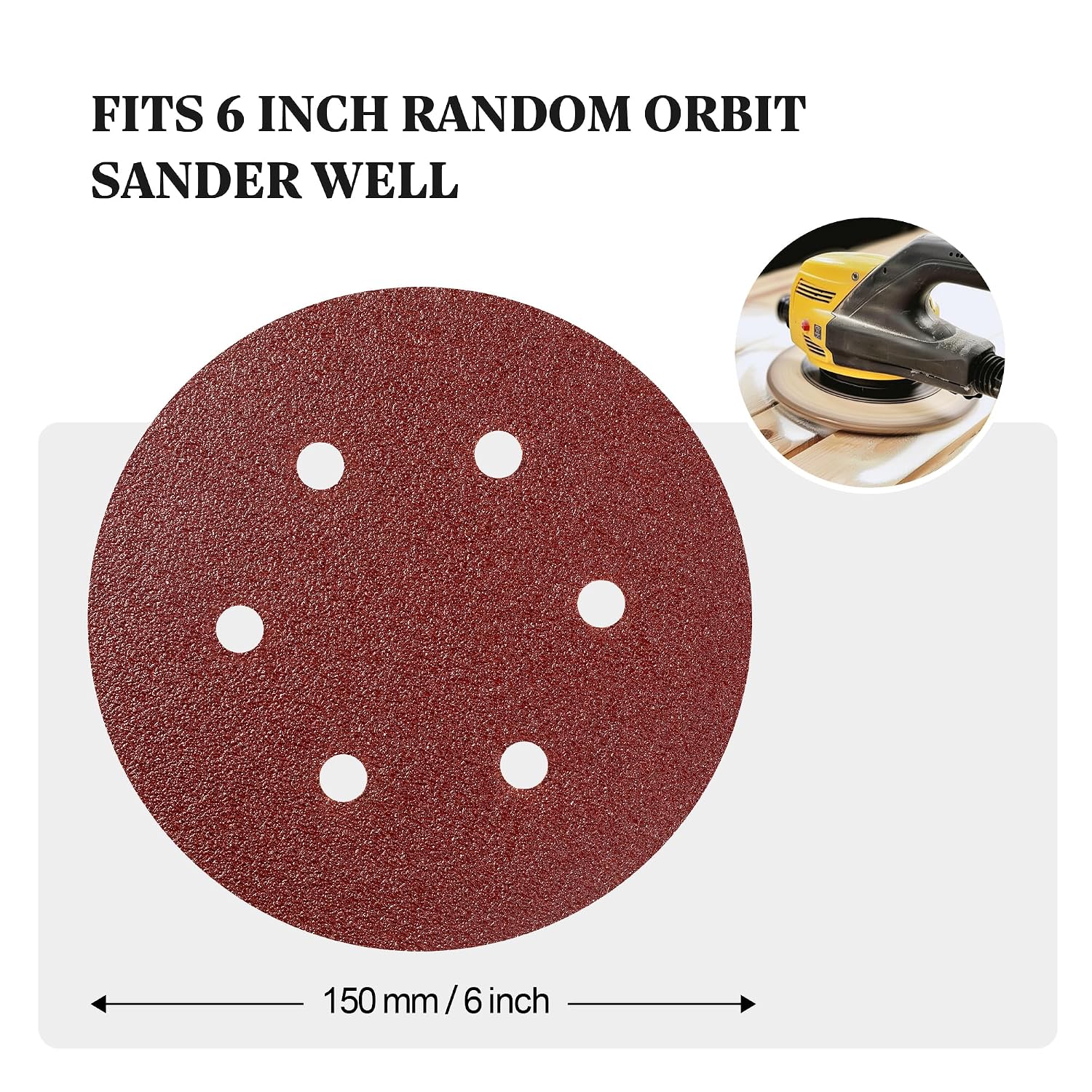 Detalle de SATC 110PCS 150mm Sanding Discs – 6 Holes, Hook & Loop, 150mm Orbital Sander Discs (40–1000 Grits)