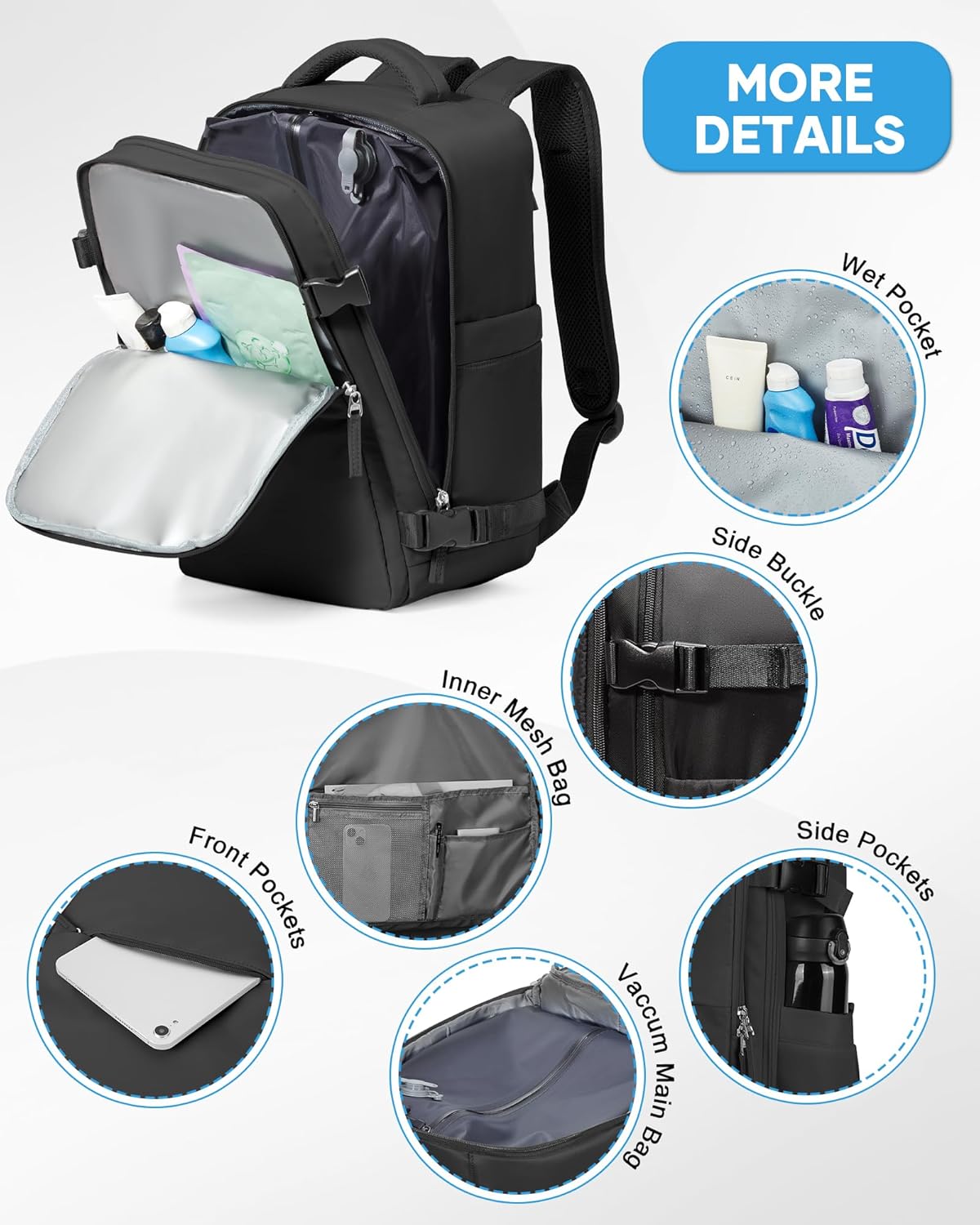 Thumbnail 6 de SZLX mochila de vacío para equipaje de mano (cabina estilo Ryanair 40x30x20) con bomba eléctrica