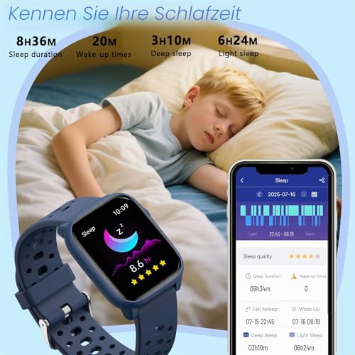 Thumbnail 7 de ModaWin Smartwatch Kinder – 1,85'' HD-Touchscreen, IP68, 100+ Sportmodi, Schlafmonitor & Pulsüberwachung (Blau)