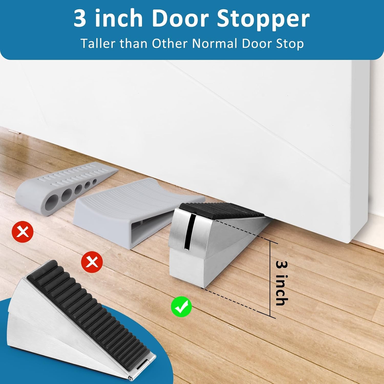 Thumbnail 2 de Optish SPRING-1P Adjustable Spring Door Stopper, Stainless Steel and Rubber, 2-Pack