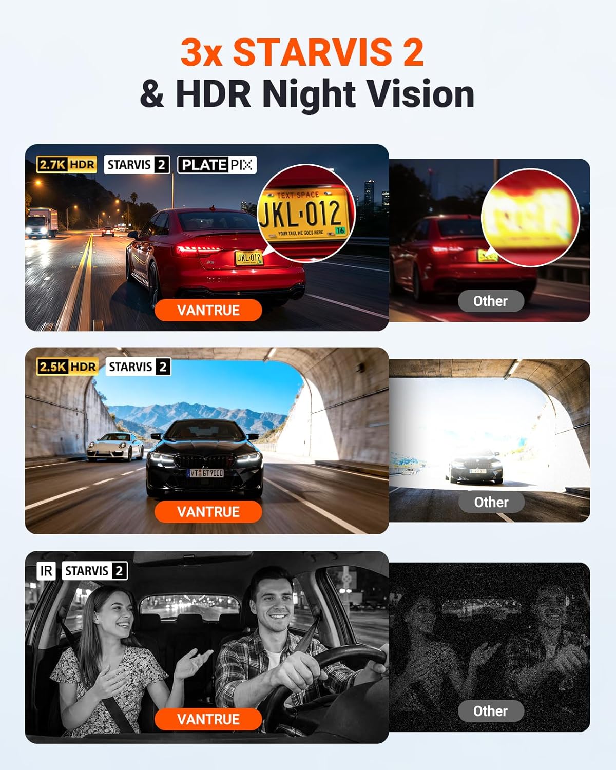 Thumbnail 2 de Vantrue N4S 3-Channel Dash Cam with STARVIS 2 Night Vision, PlatePix, Wi-Fi, and GPS (Front + Rear + Inside)