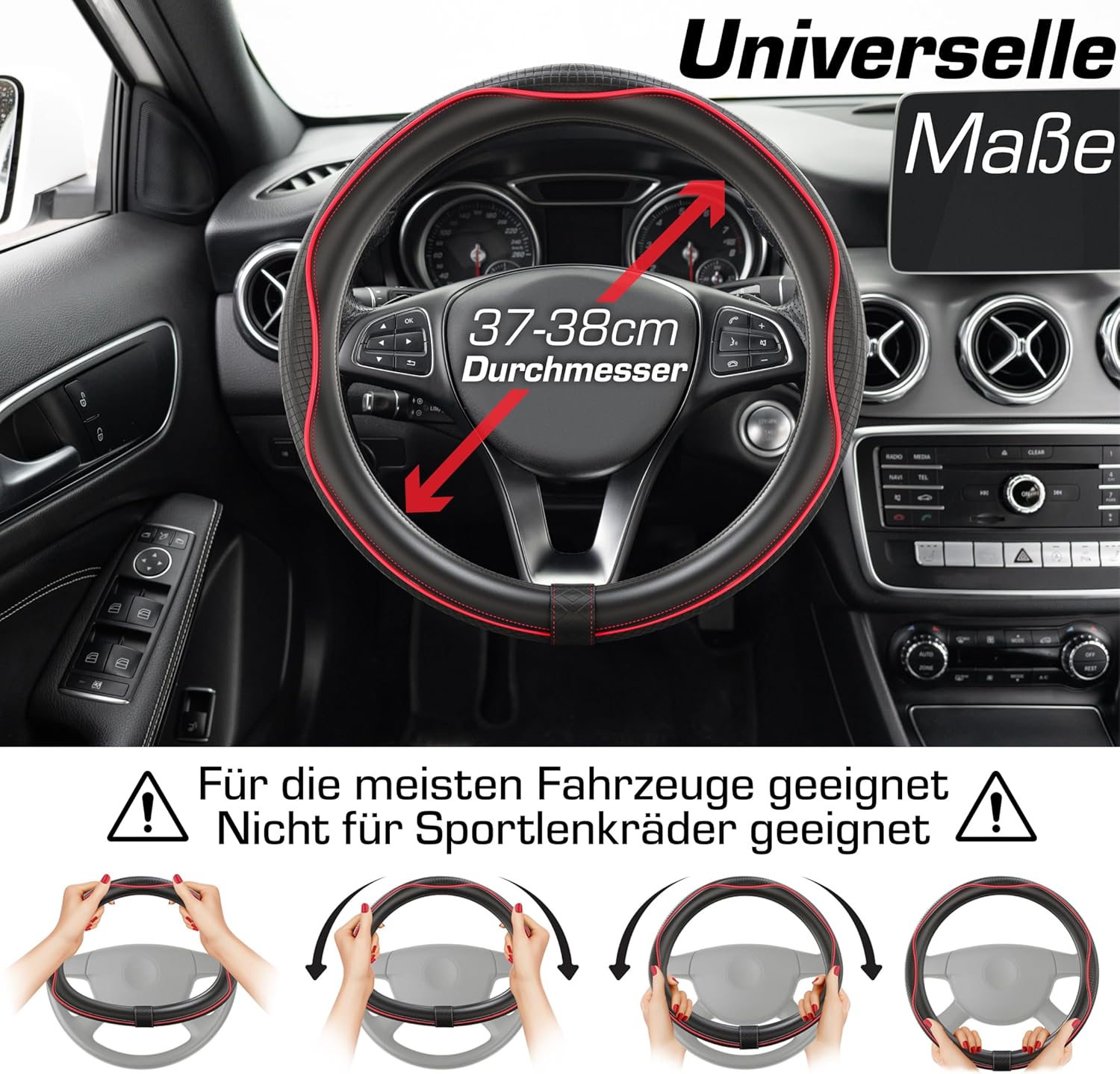 Thumbnail 2 de Upgrade4cars Lenkradbezug Rot Schwarz Leder-Optik