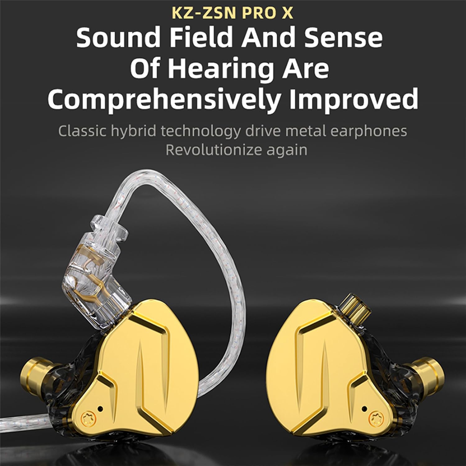 Detalle de KZ ZSN Pro X hybrid IEMs with detachable cable (no mic) in gold