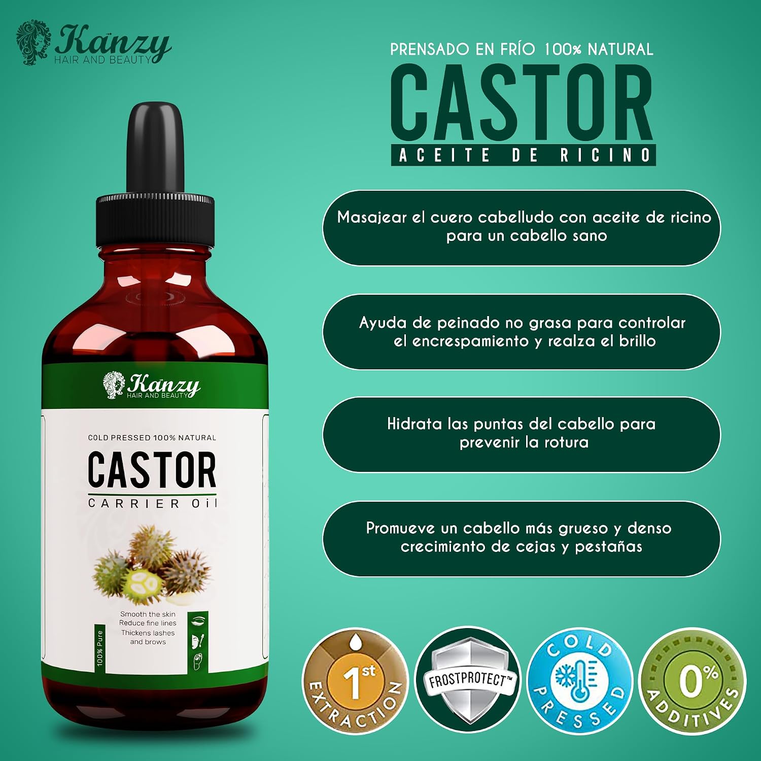 Detalle 2 de Kanzy Aceite de Ricino 100ml para pestañas