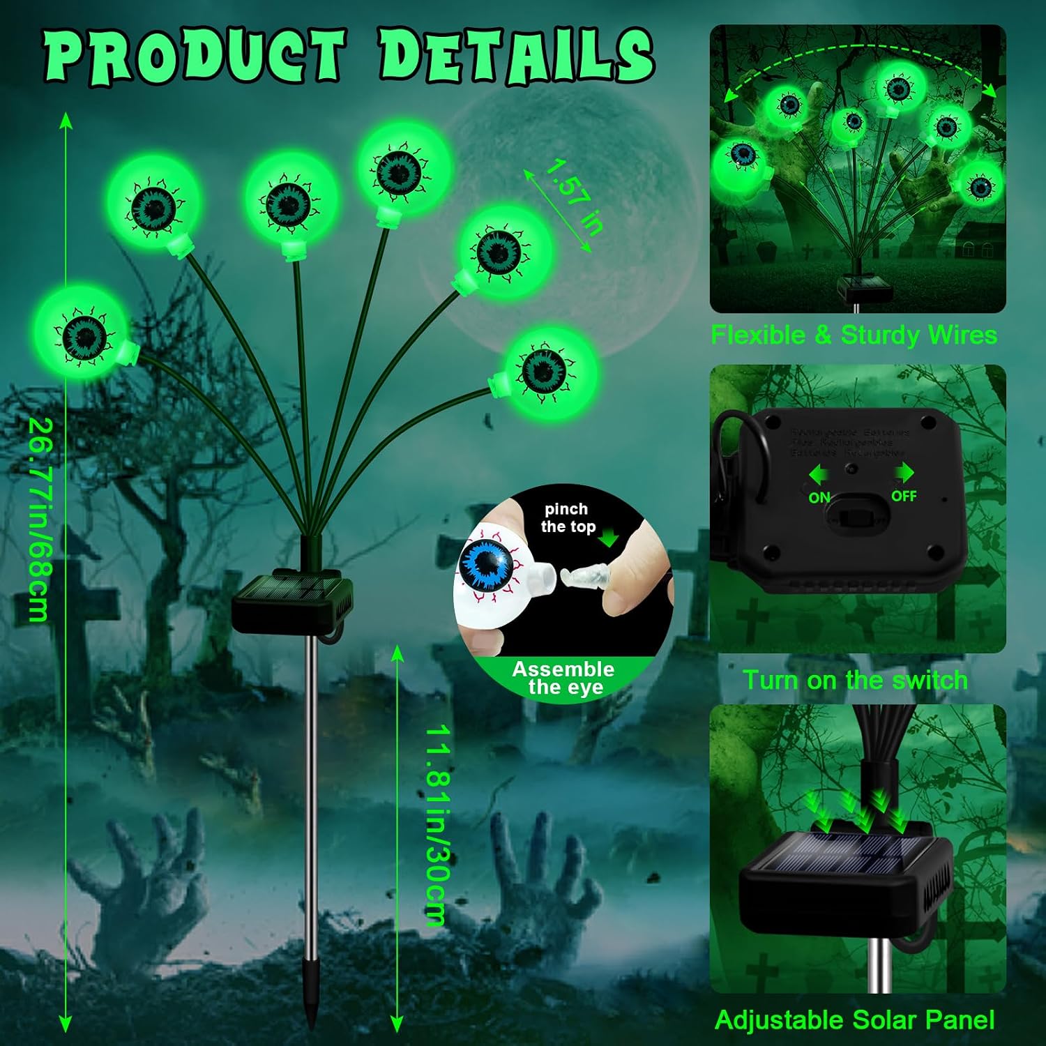 Detalle 2 de ZFNN Solar Halloween Lights, 4-Pack