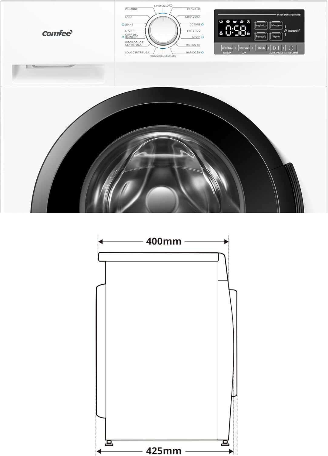 Detalle de COMFEE' Lavatrice Ultra Slim 6 kg – profondità 40 cm, motore BLDC, Classe A-10%