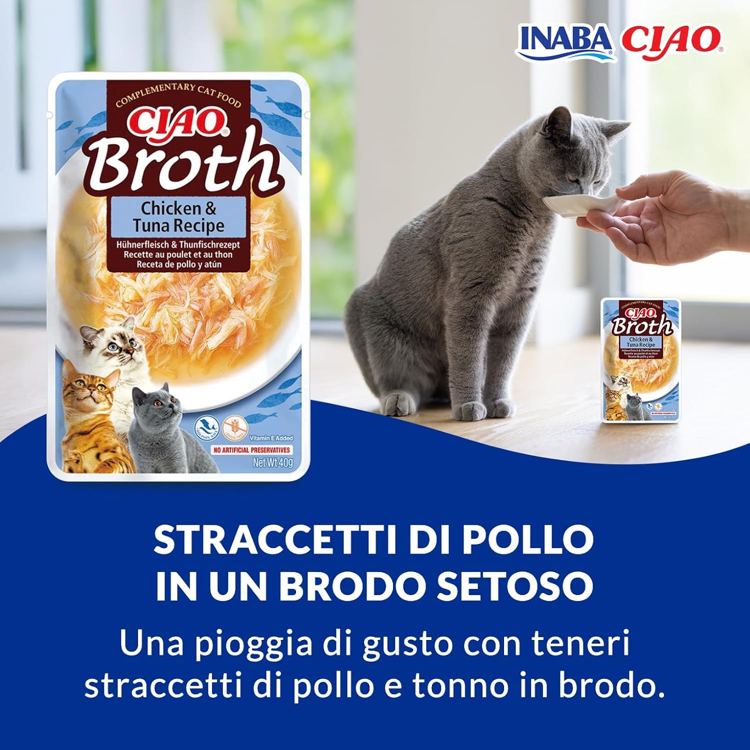 Detalle 2 de INABA CIAO Brodo di Pollo e Tonno – Cibo Umido per Gatti, 12 Buste x 40 g