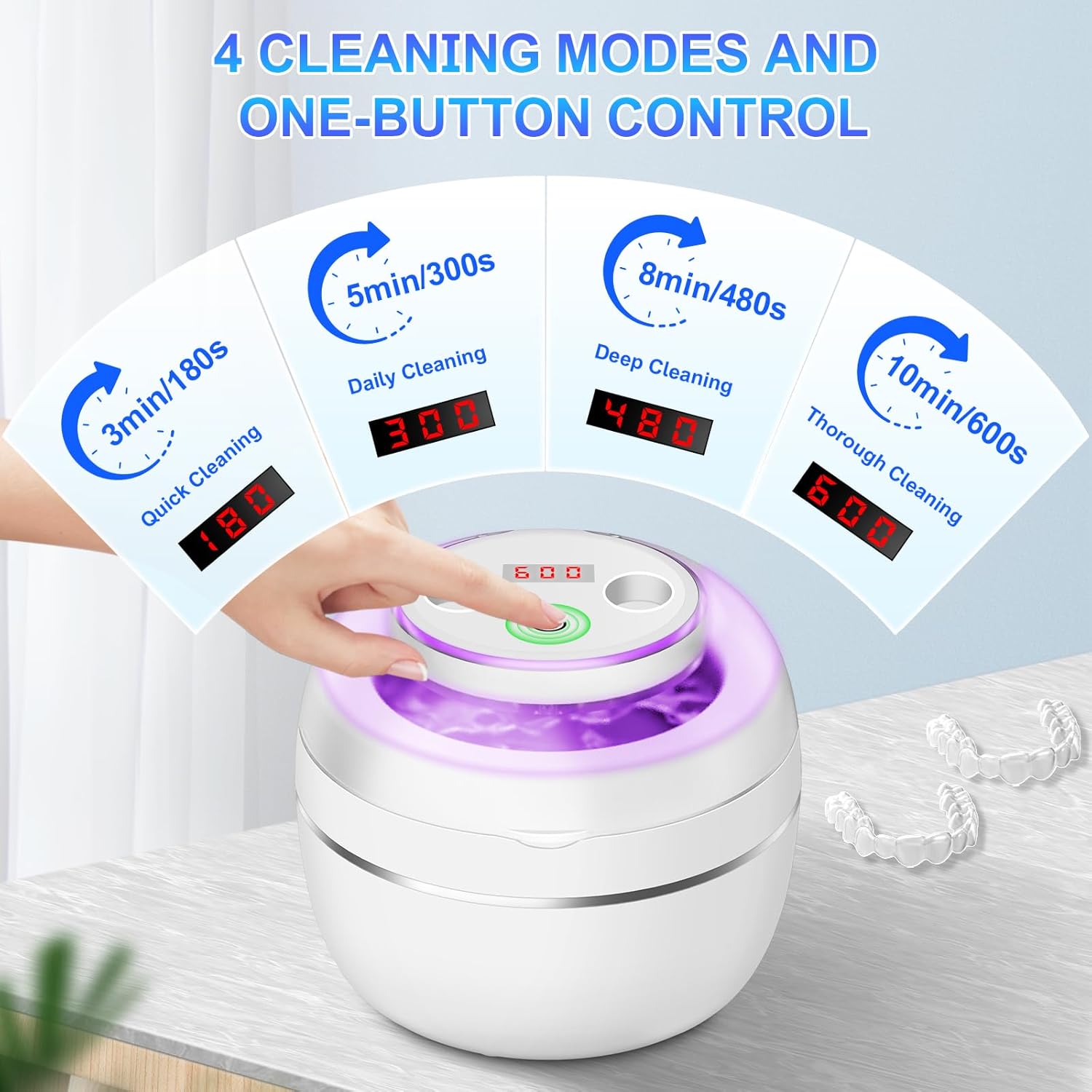 Detalle de LVYOUIF Pulitore Ultrasuoni 50000Hz con UV e 4 Modalità – pulizia profonda per protesi, gioielli e accessori, 250 ml