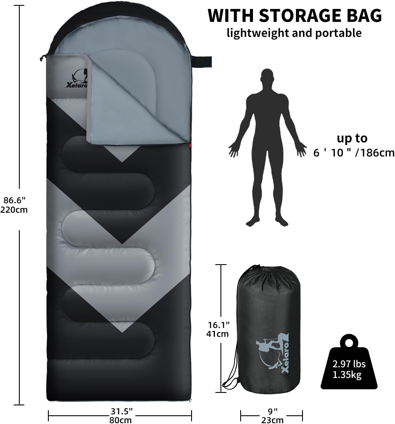 Detalle de Xelaro Sleeping Bag, 86.6 x 31.5 Inches