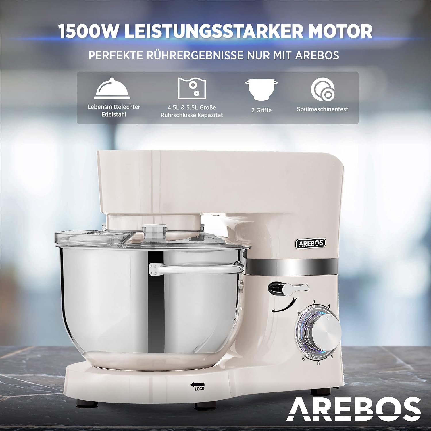 Thumbnail 2 de Arebos Küchenmaschine 1500W Creme